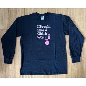 I Fought Like A Girl And Won Women’s T-Shirt Black Pink Sz M NEW Breast Cancer